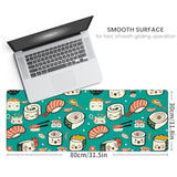 Cute Sushi And Ramen Large Gaming Mouse Pad,Japanese Food Desk Mat,31.5X11.8X0.12In Extended Non-Slip Rubber Teal Mousepad,Computer Deskmat Gifts,Laptop Mice Pads Decor For Home Office
