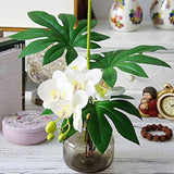 6 Pcs 3D Artificial Real Touch Latex Phalaenopsis Orchid Stem Bouquets Artificial Flowers For Wedding Party Home Garden Decoration (White&Yellow Heart)