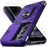 Compatible With Samsung Galaxy A36/A56 5G Case Built In Slide Camera Lens Cover+Screen Protector+Finger Ring Holder Kickstand,Heavy Duty Shockproof Full Body Phone Cover,2025 Purple