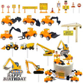 23Pcs Constructions Cake Toppers Vehicles Cake Decoration Excavator Crane Truck Cupcake Topper Traffic Road Sign Cupcake Construction Cake Decorations Happy Birthday Sign For Party Supplies