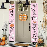 Pink Happy Halloween Outdoor Banner Hanging Sign for Front Door Porch Yard Party Decor
