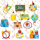 Back To School Hanging Swirls Decorations Pack Of 30, First Day Of School Ceiling Swirls Decor Colorful Ruler Pencil School Bus Stationery For Welcome Back To School Classroom Office Party Supplies