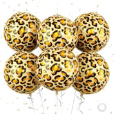6 Pc 22 Inch Large Metallic Leopard/Cheetah Print Foil Balloons Jungle Party Decor