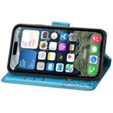 For Iphone 16E Phone Case Wallet,Women Flip Folio Cover With Credit Card Holders Butterfly Flower Embossed Pu Leather Purse Magnetic Wrist Strap Kickstand Case For Iphone 16E Blue