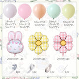 150Pcs Easter Bunny Balloon Garland Arch Kit, Pastel Pink Green Orange Yellow Latex Balloons With Bunny Flower Foil Balloons For Easter Birthday Spring Garden Party Decorations