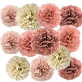 Blush Pink Rose Gold Tissue Paper Flowers Decorations For Boho Birthday Bridal Shower Wedding Bachelorette Baby Shower Party Decor Ceiling Wall Hanging Tissue Pom Poms 12Pcs 4 Colors