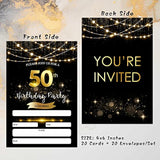 50Th Birthday Invitations With Envelopes - Black Gold Glitter Fill-In Invites Cards - Surprise Birthday Party Invitation Card For Him/Her - Adults Birthday Party Favors Supplies Decorations (20 Pack)