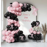 Black And Pink Bow Balloon Arch Kit, Matte Pastel Pink Coquette Balloon Garland For Birthday, 2025 Graduation, Prom, Bridal Shower, Black Tie Party Decorations