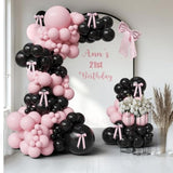 Black And Pink Bow Balloon Arch Kit, Matte Pastel Pink Coquette Balloon Garland For Birthday, 2025 Graduation, Prom, Bridal Shower, Black Tie Party Decorations