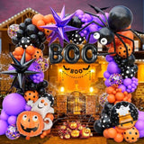 157Pcs Halloween Balloon Arch Kit - Eyes, Spider, Bat, Ghost, Pumpkin & Black, Purple, Orange