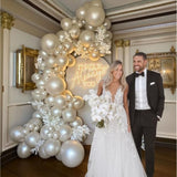 Pearl White Double-Stuffed Balloons Different Sizes 63Pcs18/10/5 Inch 2Layer Pearl White Sand Balloon Garland Kit For Bridge To Be Wedding Women Birthday Baby Shower Anniversary Decorations