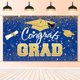 Graduation Party Decorations - Blue Gold Congrats Grad Class of 2026 Backdrop Banner Large Sign Wall Decorations Photography Background Party Supplies for 2026 Graduation Party Decorations