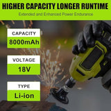 2Packs 8.0Ah Battery Compatible With Ryobi 18V Battery P108 P102 P103 P104 P105 P107 P109 P122 P145 Replacement Ryobi Batteries