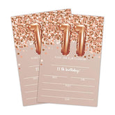 11Th Birthday Invitation Cards, Rose Gold Glitter 11Th Birthday Party Invites, Kids Happy Birthday Party Decorations Supplies, 20 Fill-In Cards With Envelopes For Boys Or Girls Party Celebration - C03