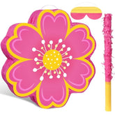 Daisy Flower Piñata Set With Blindfold And Bat Pink Flower Piñata Daisy Hippie Boho Game For Birthday Baby Shower Gender Reveal Wedding Floral Party Supplies Decorations (Pink Flowers)