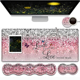 Pink Gaming Mouse Pad,Large Mouse Pad With Stitched Edge,Non-Slip Base Office Desk Pad Ergonomic Keyboard Wrist Rest Set,Waterproof Writing Pad, Quotes And Butterfly Pattern Extended Xxl Desk Mat