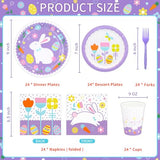 Bunny birthday Party Supplies Bunny Hop Disposable Tableware Set 9" Paper Plates 7" Dessert Plates 3 Ply Luncheon Napkins Cups Forks for Kids Rabbit Hop Party Spring Decorations, Serve 24