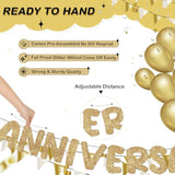 Happy Anniversary Banner Glitter Happy Anniversary Decorations Wedding Party Banner Romantic Decorations No Diy Pre-Strung For Wedding Party Birthday Door(Champagne Gold)