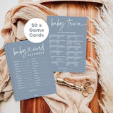 Baby Shower Games Boy - Baby Trivia And Word Scramble Game, 50 Double-Sided Cards (Blue)