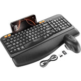 Wireless Keyboard And Mouse Combo, Ergonomic Wave Keys, Cushioned Plam Rest, Rechargeable, Phone Holder, Natural Typing, 2.4G Lag-Free, Full Size Keyboards Cordless Set For Windows/Mac -