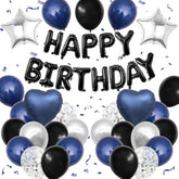 Navy Blue And Black Birthday Decorations For Men,Blue Black White Balloons Happy Birthdays Balloon Banner Silver Confetti Balloons For Men Boy Girls Women Adults Birthday Party Decorations
