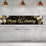 Happy 60Th Birthday Banner Black Gold Glitter 60 Years Anniversary Party Backdrop