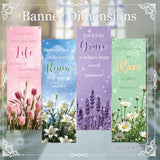Floral Church Banners With Scripture - 4Pcs Flower Christian Church Banners For Sanctuary Wall, Spring Bible Hanging Sign Wall Decor, Religious Backdrop Supplies For Sunday School Classroom