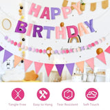 Pre-Strung 3D Happy Birthday Banner, 3 Pcs Pink And Purple Happy Birthday Felt Garland, Pom Pom Garland, Triangle Fabric Bunting, Reusable Purple And Pink Decorations For Girls Women