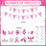 Breast Cancer Decorations Pink - 12PCS Breast Cancer Awareness Decorations Pink and White Ribbon Banner Cancer Awareness Charity Activity Party Hanging Swirls Supplies Decor Home Office