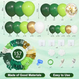 157 Pcs Green Balloon Garland Kit β Dark Green, White, Gold for Safari Party