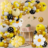 140 Pcs Bee Balloons Garland Kit,Yellow Black White Balloons With Bee Stickers Gold Confetti Daisy Foil Balloons For Honey Bee Birthday Baby Shower Spring Theme Party Decoration