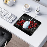 Square Mouse Pad With Edge Stitching, Computer Mouse Mat Polyester Surface And Non-Slip Rubber Base, Vintage Red Roses Gaming Small Mouse Pads For Desk, Office Desk Accessory