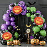 160Pcs Halloween Balloon Arch Kit - Green, Purple & Black with Spider and Pumpkin Foil Balloons