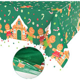 Christmas Tablecloths, Green Gingerbread Man Table Cover Rectangle Plastic Xmas Table Cloth For Merry Christmas Xmas Holiday Party Decorations Supplies (54 X 90 Inch, 2 Pcs)