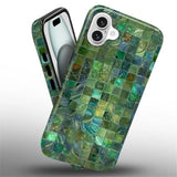 Case For Iphone 16 Case,Green Toned Glass Mosaic Patten Design - Hybrid Dual Protection Silicone + Hard Pc Shockproof Full Body Cover Slim Anti-Scratch Protective Case For Men Women