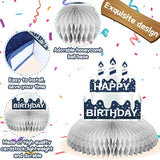 9 Pieces Happy Birthday Table Decorations For Men Blue Silver Birthday