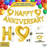 Gold Anniversary Balloons - 18 Inch Heart Foil | Happy Anniversary Banner