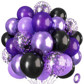 Purple Black Balloons, 12 Inch Dark Purple Light Balloons With Metallic Purple Confetti Latex Balloon Set For Girls Women Halloween Birthday Bridal Shower Wedding Party Decorations Is-02