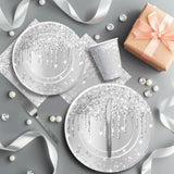 Silver Plates And Napkins Party Supplies - Decorations Tableware For Birthday Bridal Shower, Paper Plate, Napkin, Cup, Cutlery, Diamonds Glitter Table Decorations | Serve 24