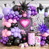 Pink And Purple Balloon Arch Garland Kit, Black Macaron Metallic Purple Pink Birthday Balloons, Star Foil Balloons For Kids Princess Girl Cartoon Theme Birthday Decorations Baby Shower Party Backdrop