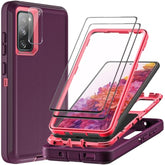 For Samsung Galaxy S20 Fe Case With 2Pcs Tempered Glass Screen Protector And 1Pcs Camera Lens Protector, Military Grade Heavy Duty Shockproof/Drop Proof/Dust Proof Case (Wine Red/Rose Pink)