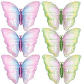 6 Pieces 32 Inches Pastel Butterfly Balloons – Mixed Set Of Iridescent Gradient Foil Mylar Balloons In Blue Green And Pink Purple For Birthday, Baby Shower, Garden Party, Spring Decorations