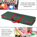 Christmas Wrapping Paper Storage Box With Pockets | Long Gift Wrap Storage Container Bag (37” X 14” X 4”) Constructed Of Durable 600D Oxford Material (Green)