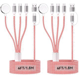2Pack 6Ft/1.8M Iwatch Charger, 4 In 2 Usb A/C To Ios Port/Type C/Micro Usb/Iwatch Charger Nylon-Braided Multi Fast Charging Cable Compatible For Iwatch Ultra/Se/1-10/Iphone/Ipad/Airpods/Galaxy