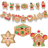 Christmas Gingerbread Man Hanging Banner, Merry Christmas Backdrop Banner-Snowflake, Christmas Tree, Candy Canes, Christmas Stockings Design Christmas Party Decorations Winter Home Ornament