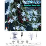 Christmas Snowflake String Lights Outdoor, 100 Led 49Ft Icicle Lights Waterproof With 8 Modes Timer Xmas Decorations, Pl