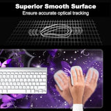 Xxl Gaming Mouse Pad, Extra Large Waterproof Desk Mat For Office Gaming, Non-Slip Rubber Base Durable Stitched Edge, Easy To Clean, Purple Butterfly