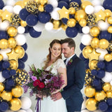 Navy Blue White Gold Balloon Garland Arch Kit - 122Pcs White Navy Blue