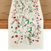Floral Leaves Christmas Table Runner, Wild Flowers And Grasses Winter Kitchen Dining Table Decoration For Home Party Decor 13X72 Inch