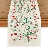 Floral Leaves Christmas Table Runner, Wild Flowers And Grasses Winter Kitchen Dining Table Decoration For Home Party Decor 13X72 Inch